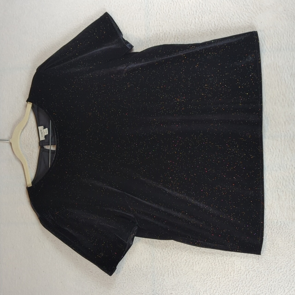 J. Crew Women's Black Velvet Gold Metallic Short Sleeve Shirt Size L